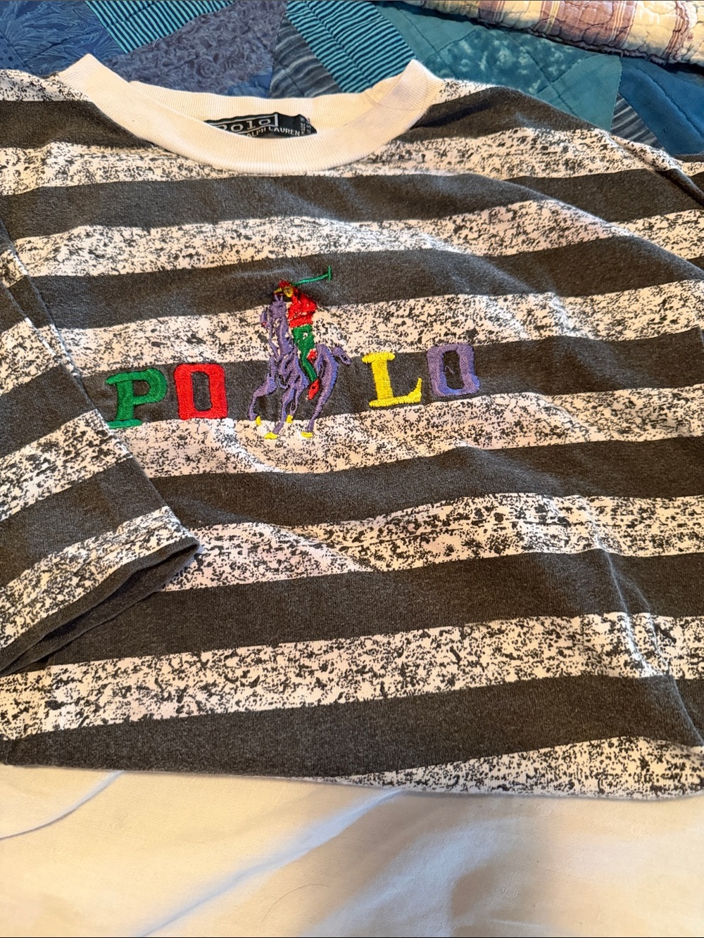 Polo Striped Kids Tee with Multicolor Embroidered Logo